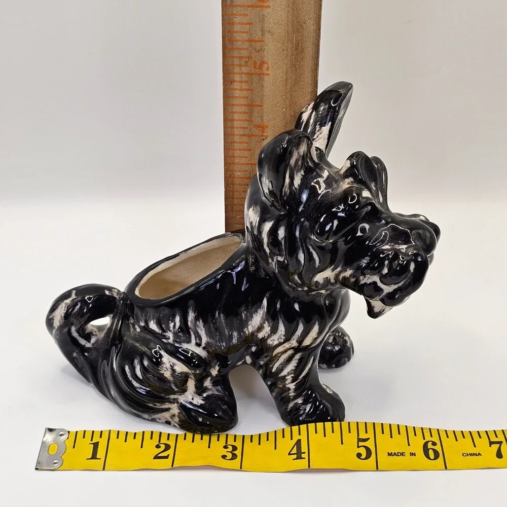 Vintage Japan Scottie Dog Planter Ceramic Black‎ White Mid Century Figurine MCM